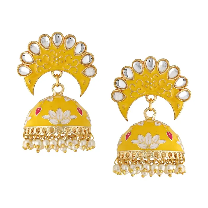 Necklaces Yellow Chimes Yellow Chimes Earrings For Women Bright Yellow Color Pearl and Stone Studded Meenakari Jhumka Earrings For Women and Girls Necklaces Yellow Chimes Yellow Chimes Earrings For Women Bright Yellow Color Pearl and Stone Studded Meenakari Jhumka Earrings For Women and Girls