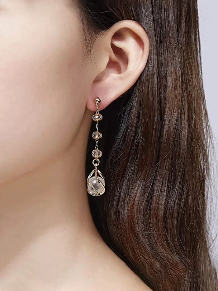 Necklaces Yellow Chimes Yellow Chimes Earrings For Women Gold Tone Round Crystal Drop Dangle Earrings For Women and Girls
