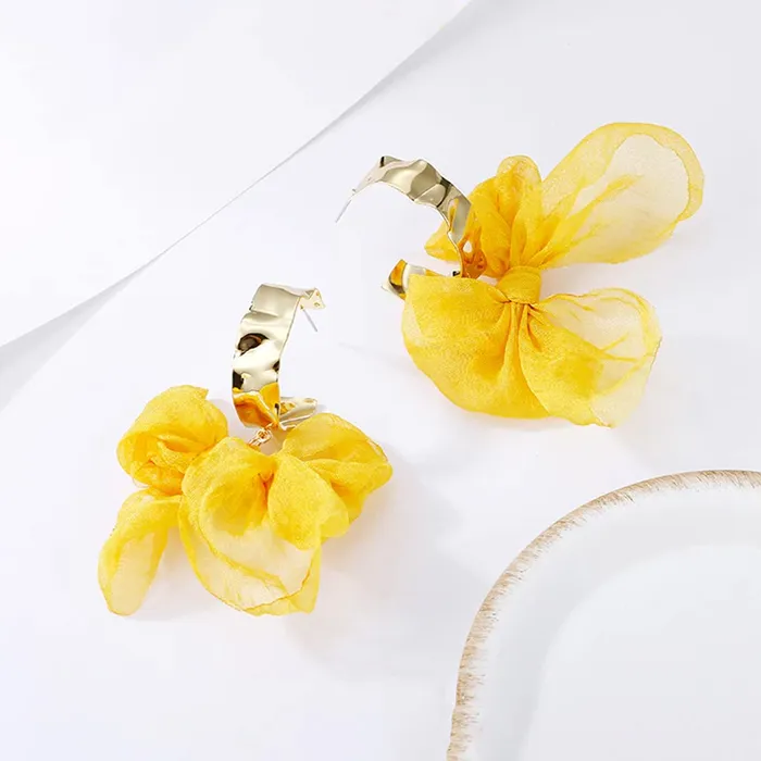Necklaces Yellow Chimes Yellow Chimes Earrings For Women Pink Colored Cloth Woven Bow Shaped Drop Earrings For Women and Girls