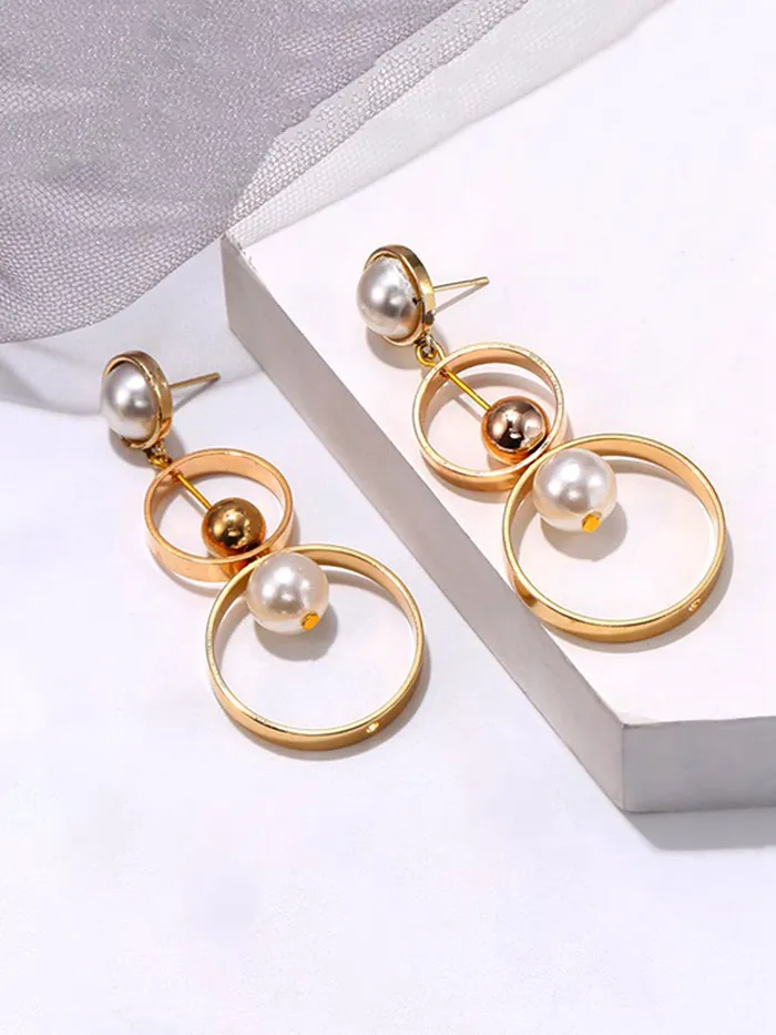 Necklaces Yellow Chimes Yellow Chimes Earrings For Women Vintage Gold Tone Geometrical shape Dangle Pearl Drop Earrings For Women and Girls