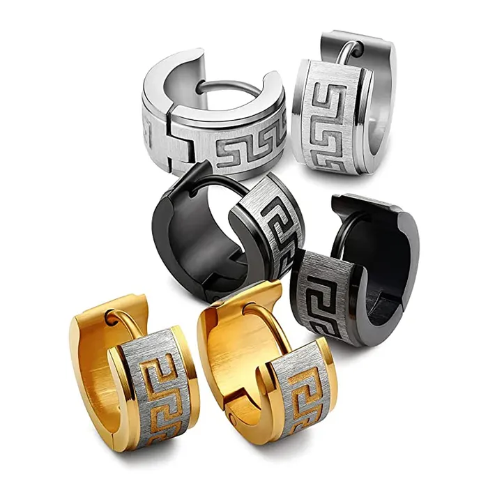Necklaces Yellow Chimes Yellow Chimes Elegant Latest Fashion Three Pairs Stainless Steel Gold Silver Black Huggie Hoops Combo Earrings for Men and Women Multicolor Medium Model YCFJER450STHUGCMC