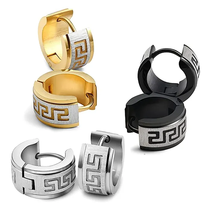 Necklaces Yellow Chimes Yellow Chimes Elegant Latest Fashion Three Pairs Stainless Steel Gold Silver Black Huggie Hoops Combo Earrings for Men and Women Multicolor Medium Model YCFJER450STHUGCMC