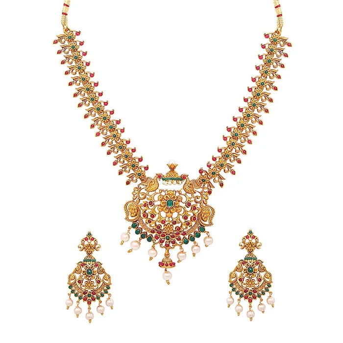 Necklaces Yellow Chimes Yellow Chimes Ethnic Gold Plated Temple Jewellery Set Traditional Floral Design Choker Necklace Set for Women and Girls medium YCTJNS24TFLWPKGL Necklaces Yellow Chimes Yellow Chimes Ethnic Gold Plated Temple Jewellery Set Traditional Floral Design Choker Necklace Set for Women and Girls medium YCTJNS24TFLWPKGL