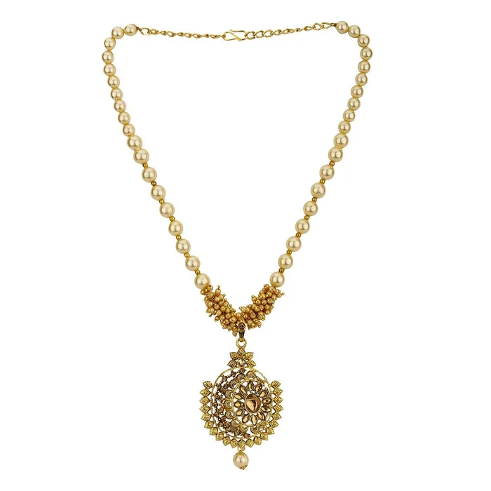 Necklaces Yellow Chimes Yellow Chimes Exclusive Traditional Pearl Stud Kundan Floral Design Necklace with Earrings for Women