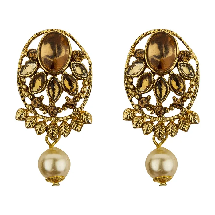 Necklaces Yellow Chimes Yellow Chimes Exclusive Traditional Pearl Stud Kundan Floral Design Necklace with Earrings for Women