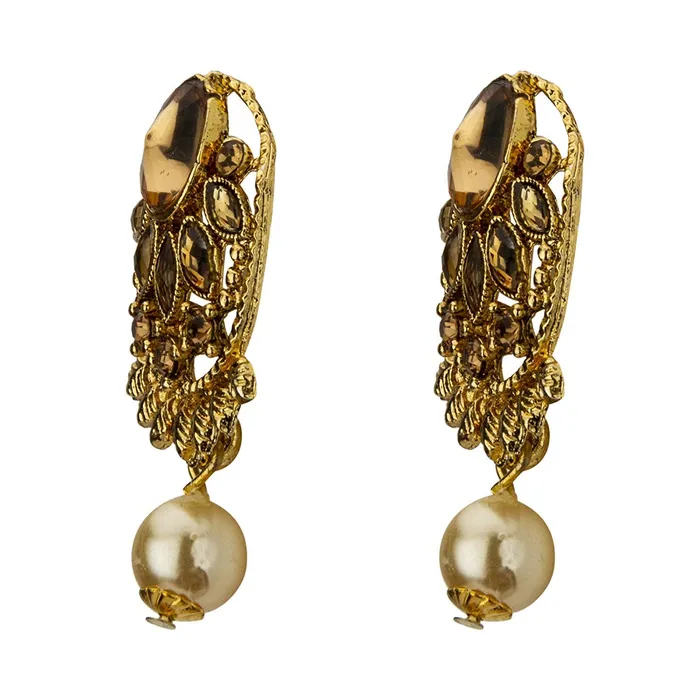 Necklaces Yellow Chimes Yellow Chimes Exclusive Traditional Pearl Stud Kundan Floral Design Necklace with Earrings for Women