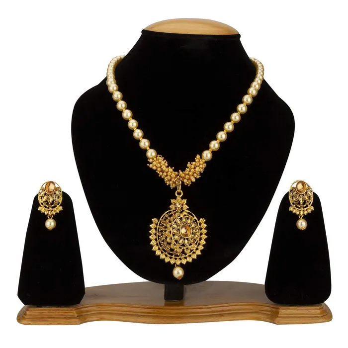 Necklaces Yellow Chimes Yellow Chimes Exclusive Traditional Pearl Stud Kundan Floral Design Necklace with Earrings for Women