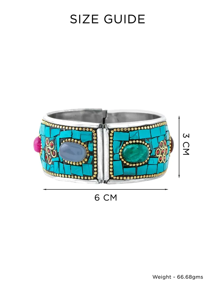 Necklaces Yellow Chimes Yellow Chimes German Oxidised Silver Cuff Tribal Kada Traditional Antique Designer Kada Bangle Bracelet for Women and Girls Design 7