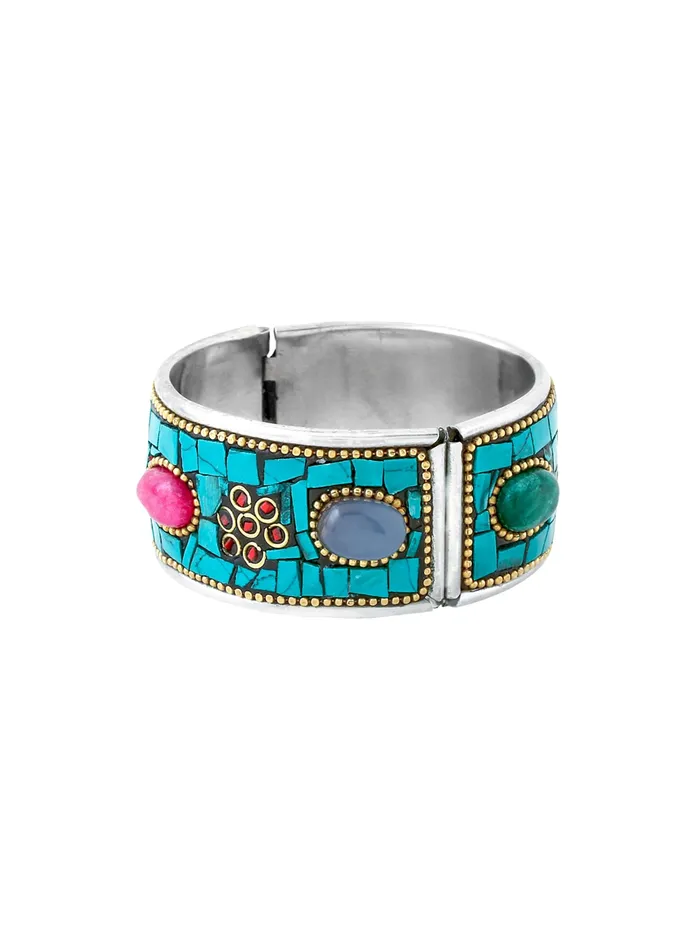 Necklaces Yellow Chimes Yellow Chimes German Oxidised Silver Cuff Tribal Kada Traditional Antique Designer Kada Bangle Bracelet for Women and Girls Design 7