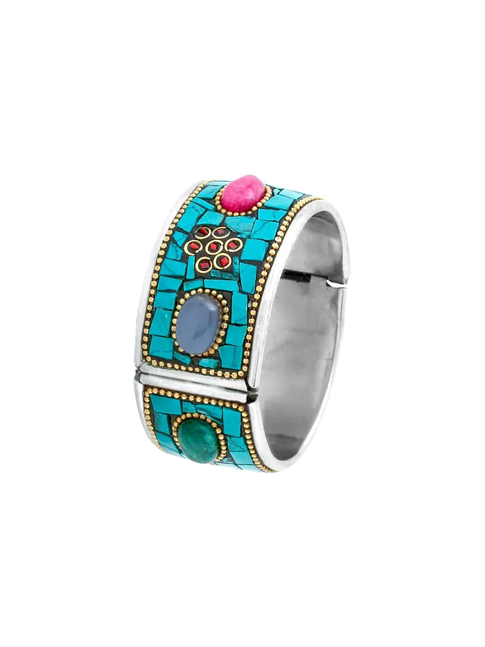 Necklaces Yellow Chimes Yellow Chimes German Oxidised Silver Cuff Tribal Kada Traditional Antique Designer Kada Bangle Bracelet for Women and Girls Design 7