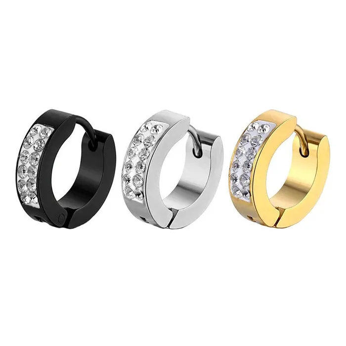 Necklaces Yellow Chimes Yellow Chimes Hoop Earrings for Unisex Combo of 3 Pairs Stainless Steel Crystal Gold Silver Black Huggie Hoops Earrings for Women and Men