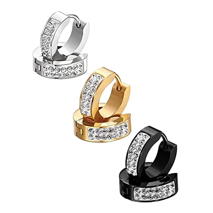 Necklaces Yellow Chimes Yellow Chimes Hoop Earrings for Unisex Combo of 3 Pairs Stainless Steel Crystal Gold Silver Black Huggie Hoops Earrings for Women and Men