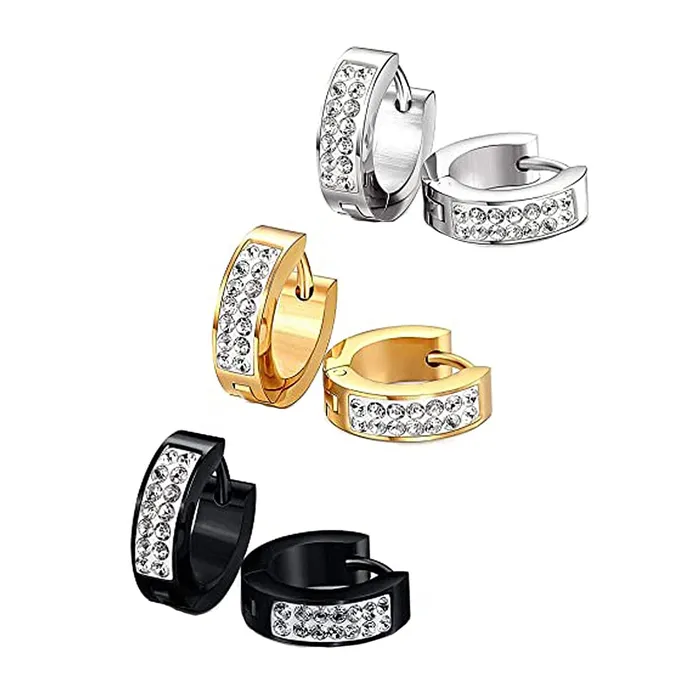 Necklaces Yellow Chimes Yellow Chimes Hoop Earrings for Unisex Combo of 3 Pairs Stainless Steel Crystal Gold Silver Black Huggie Hoops Earrings for Women and Men