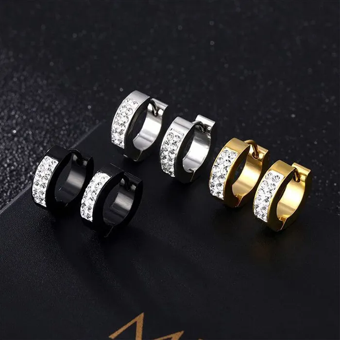 Necklaces Yellow Chimes Yellow Chimes Hoop Earrings for Unisex Combo of 3 Pairs Stainless Steel Crystal Gold Silver Black Huggie Hoops Earrings for Women and Men