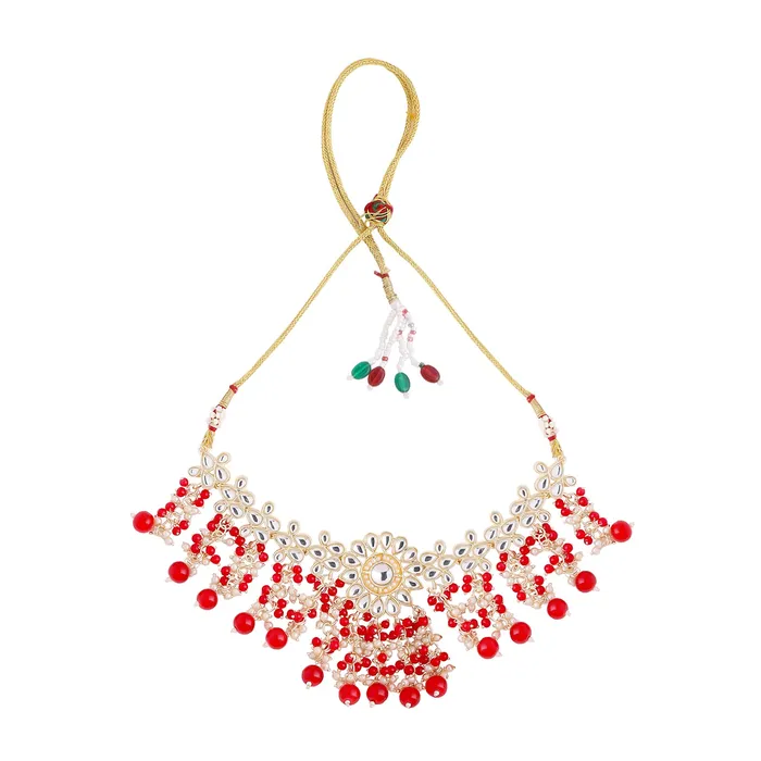 Necklaces Yellow Chimes Yellow Chimes Jewellery Set for Women and Girls Kundan Necklace Set Gold Plated Kundan Studded Beads Drop Choker Necklace Set Birthday Gift for girls and women Anniversary Gift for Wife
