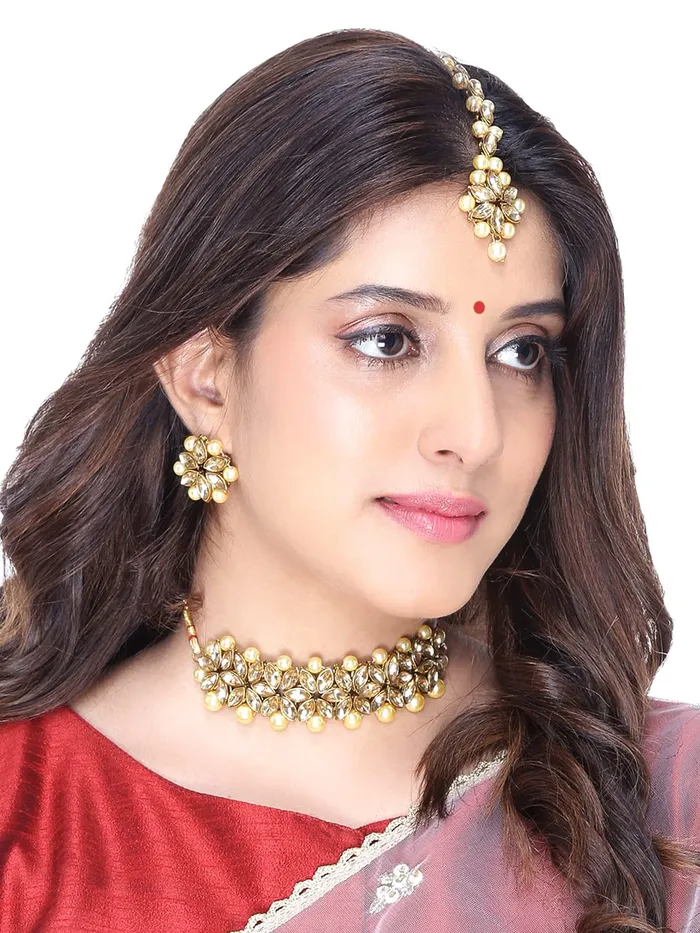 Necklaces Yellow Chimes Yellow Chimes Jewellery Set for Women and Girls Traditional Golden Kundan Necklaces Set Gold Plated Kundan Set Birthday Gift for girls and women Anniversary Gift for Wife DE 8