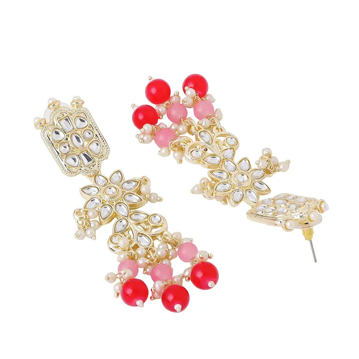 Necklaces Yellow Chimes Yellow Chimes Jewellery Set for Women and Girls Traditional Kundan Necklaces Set Gold Plated Red Beads Drop Kundan Set Birthday Gift for girls and women Anniversary Gift for Wife