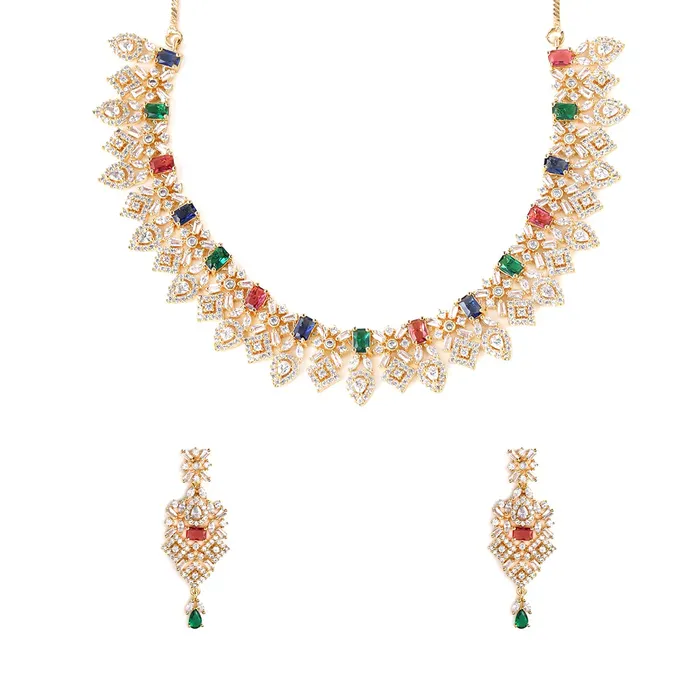 Necklaces Yellow Chimes Yellow Chimes Jewellery Set for Women Rhodium Plated ADAmerican Diamond Studded Multicolor Crystal Necklace Set with Earrings for Women and Girls Style 6 Necklaces Yellow Chimes Yellow Chimes Jewellery Set for Women Rhodium Plated ADAmerican Diamond Studded Multicolor Crystal Necklace Set with Earrings for Women and Girls Style 6
