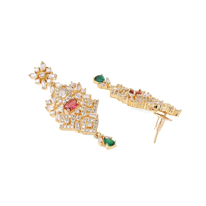 Necklaces Yellow Chimes Yellow Chimes Jewellery Set for Women Rhodium Plated ADAmerican Diamond Studded Multicolor Crystal Necklace Set with Earrings for Women and Girls Style 6