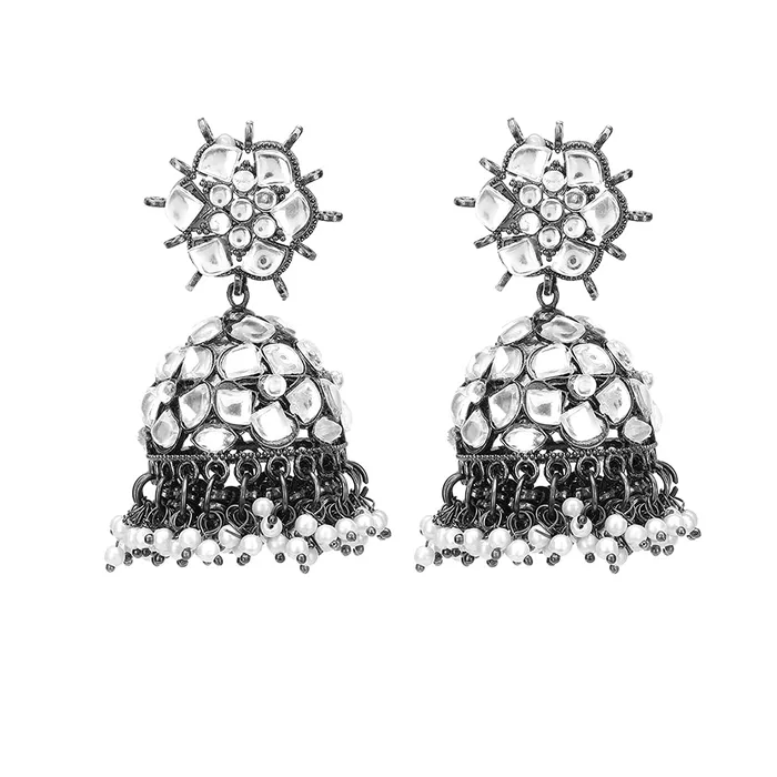 Necklaces Yellow Chimes Yellow Chimes Jhumka Earrings for Women Black Gun Plated Floral Design Traditional Stone Jhumka Earrings for Women And Girls Necklaces Yellow Chimes Yellow Chimes Jhumka Earrings for Women Black Gun Plated Floral Design Traditional Stone Jhumka Earrings for Women And Girls
