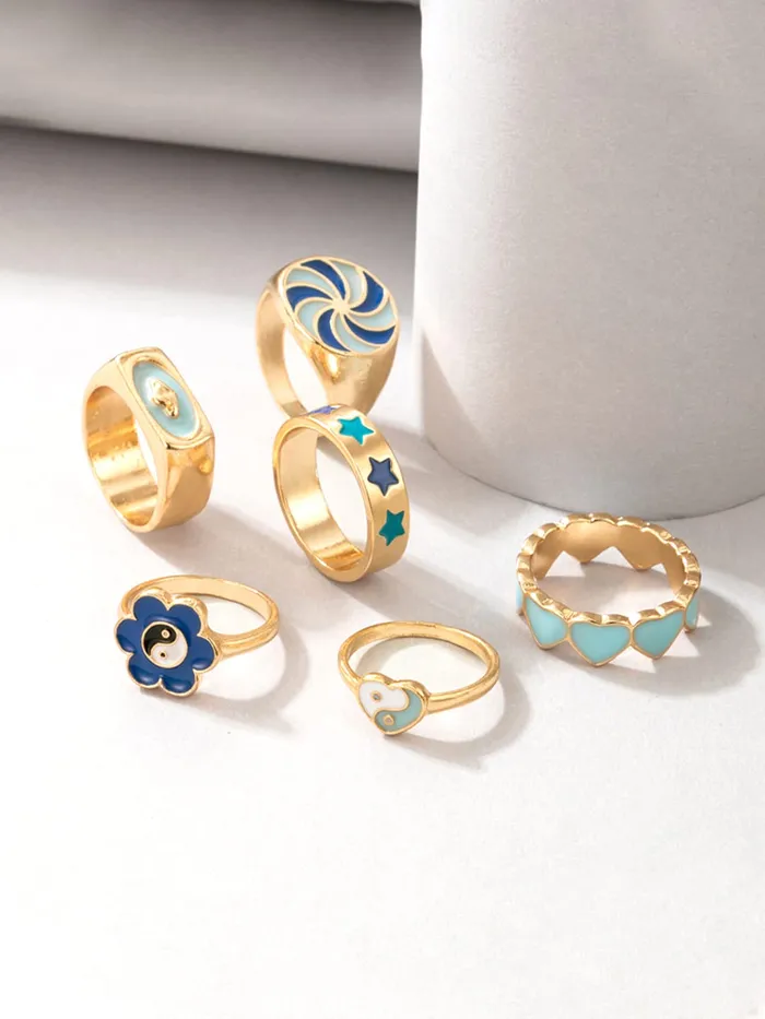 Necklaces Yellow Chimes Yellow Chimes Knuckle Rings for Women Combo of 6 Pcs Stack Rings Gold Plated Midi Finger Ring Set for Women and Girls