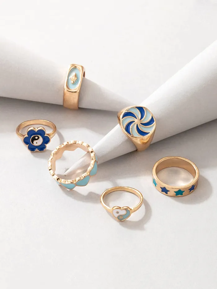 Necklaces Yellow Chimes Yellow Chimes Knuckle Rings for Women Combo of 6 Pcs Stack Rings Gold Plated Midi Finger Ring Set for Women and Girls