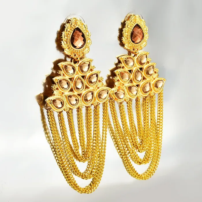 Necklaces Yellow Chimes Yellow Chimes Kundan Style Smokey Crystal Wedding Traditional Earrings for Women Girls