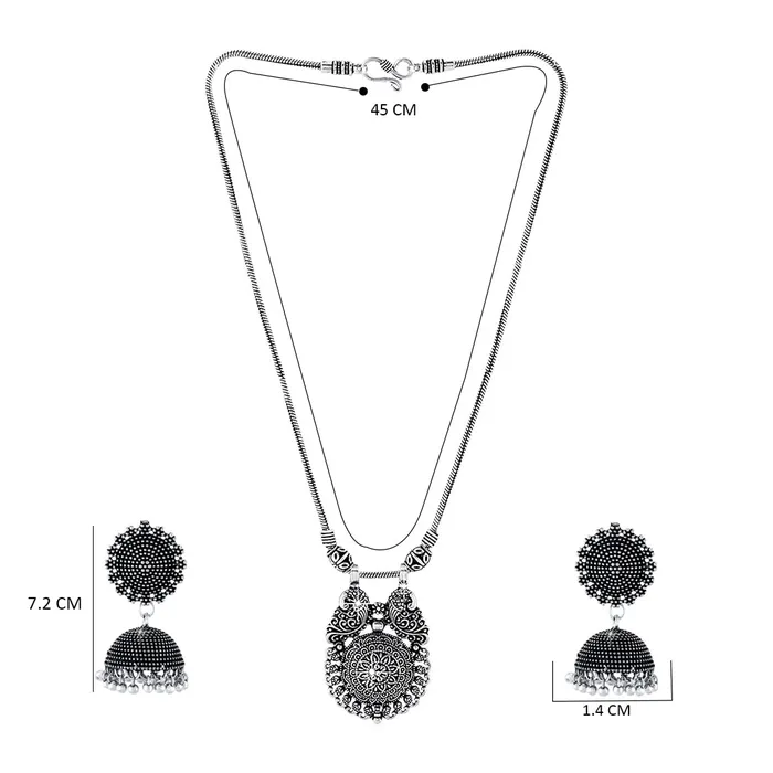 Necklaces Yellow Chimes Yellow Chimes Latest Fashion German Silver Traditional Pendant Necklace Set with Jhumka Earrings by Yellow Chimes Jewellery Set for Women Oxidized Silver YCTJNSCHAKRBNDSL