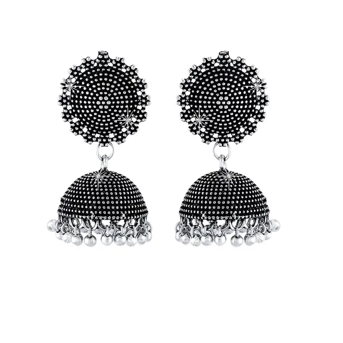 Necklaces Yellow Chimes Yellow Chimes Latest Fashion German Silver Traditional Pendant Necklace Set with Jhumka Earrings by Yellow Chimes Jewellery Set for Women Oxidized Silver YCTJNSCHAKRBNDSL
