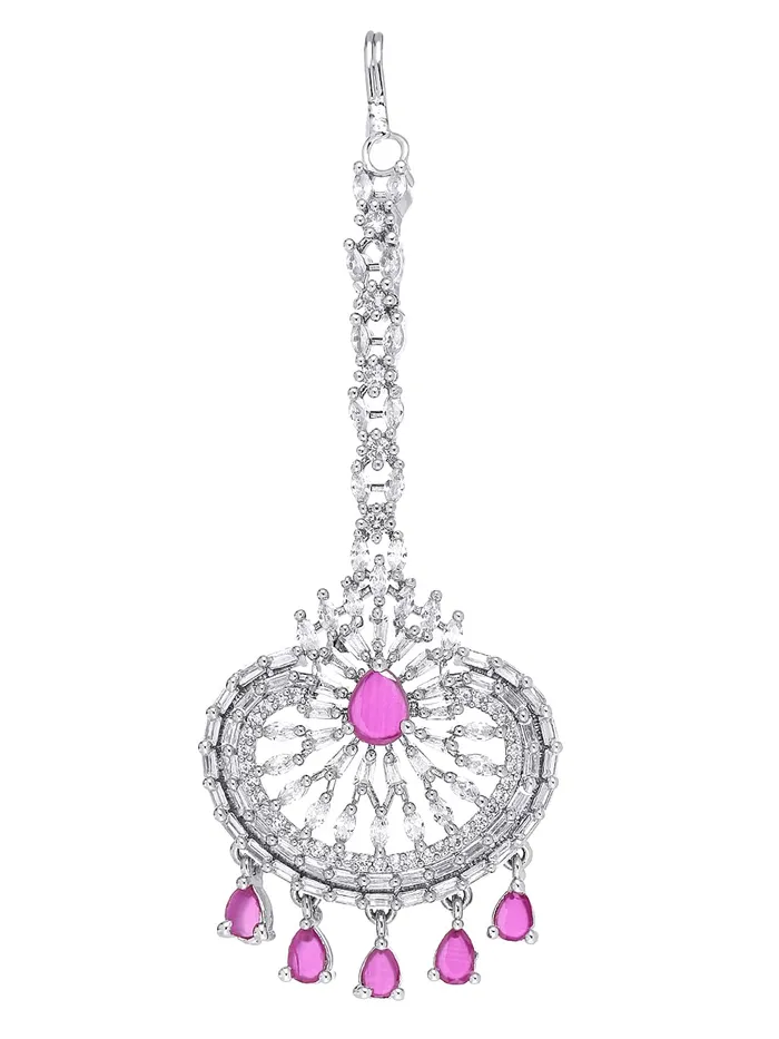 Necklaces Yellow Chimes Yellow Chimes Maang Tikka for Women American Diamond Maangtikka Rhodium Plated Pink AD Jewellery Maang Tikka for Women and Girls Necklaces Yellow Chimes Yellow Chimes Maang Tikka for Women American Diamond Maangtikka Rhodium Plated Pink AD Jewellery Maang Tikka for Women and Girls