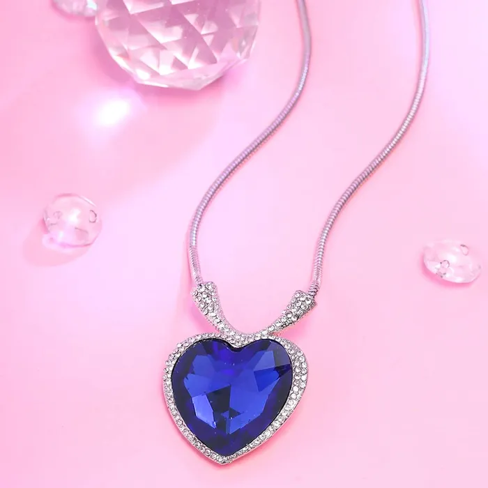Necklaces Yellow Chimes Yellow Chimes Pendant for Women and Girls TITANIC Pendant for Women Heart Shaped Blue Crystal Pendent Chain Birthday Gift for girls and women Anniversary Gift for Wife