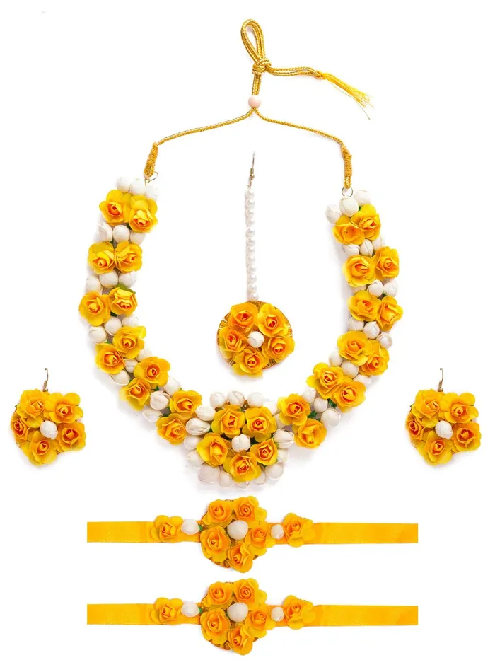 Necklaces Yellow Chimes Yellow Chimes Yellow Flower Jewellery Set for Haldi Baby Shower Mehandi Godbharai Bahubali Paper Aritificial Jewelley Set for Women and Girls Necklaces Yellow Chimes Yellow Chimes Yellow Flower Jewellery Set for Haldi Baby Shower Mehandi Godbharai Bahubali Paper Aritificial Jewelley Set for Women and Girls
