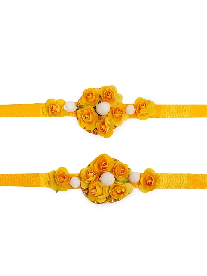 Necklaces Yellow Chimes Yellow Chimes Yellow Flower Jewellery Set for Haldi Baby Shower Mehandi Godbharai Bahubali Paper Aritificial Jewelley Set for Women and Girls