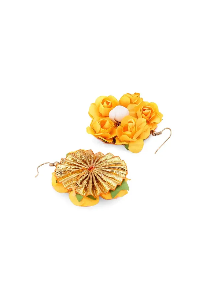 Necklaces Yellow Chimes Yellow Chimes Yellow Flower Jewellery Set for Haldi Baby Shower Mehandi Godbharai Bahubali Paper Aritificial Jewelley Set for Women and Girls