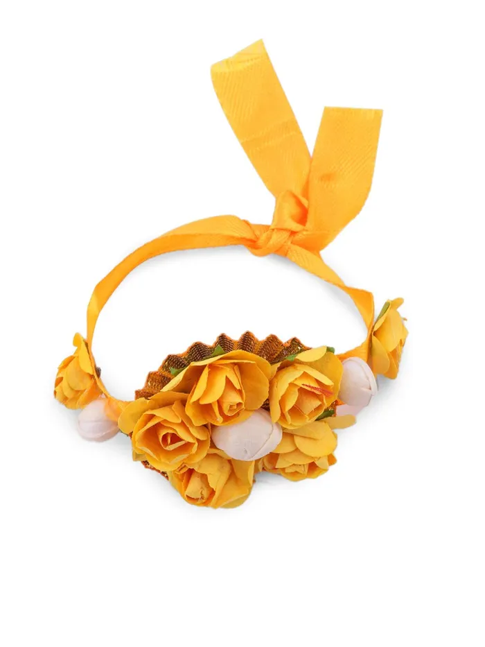 Necklaces Yellow Chimes Yellow Chimes Yellow Flower Jewellery Set for Haldi Baby Shower Mehandi Godbharai Bahubali Paper Aritificial Jewelley Set for Women and Girls