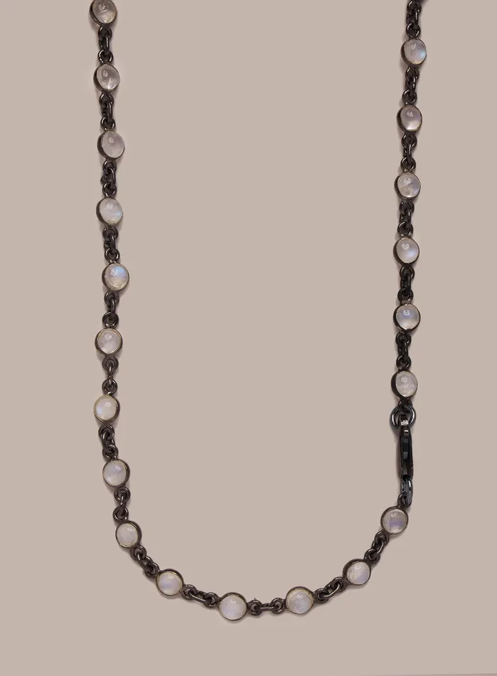 Oxidized Sterling Silver Genuine Moonstone Chain Necklace for Men WE ARE ALL SMITH Necklaces Oxidized Sterling Silver Genuine Moonstone Chain Necklace for Men WE ARE ALL SMITH Necklaces