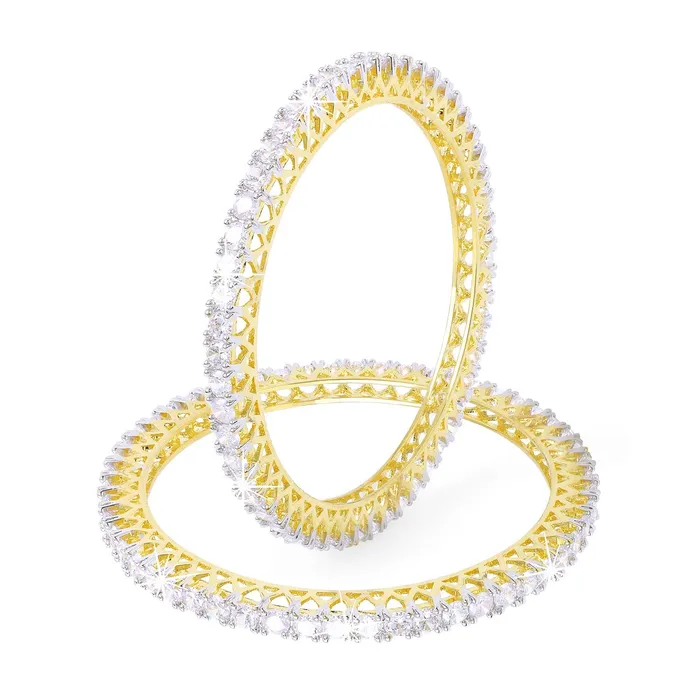 PreStyled Sets Yellow Chimes Yellow Chimes Classic White ADAmerican Diamond Studded 18k Gold Plated 2 PCs Handcrafted Bangles Set for Women Girls 24 PreStyled Sets Yellow Chimes Yellow Chimes Classic White ADAmerican Diamond Studded 18k Gold Plated 2 PCs Handcrafted Bangles Set for Women Girls 24