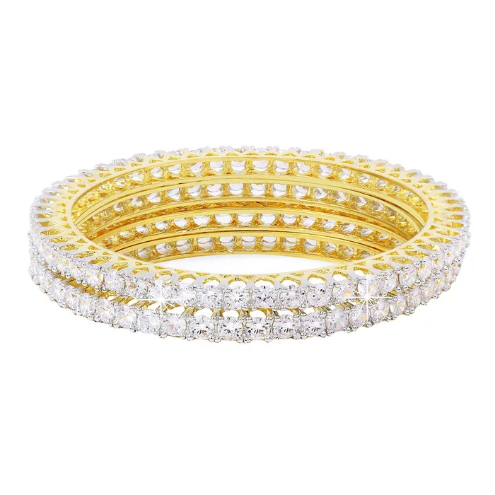 PreStyled Sets Yellow Chimes Yellow Chimes Classic White ADAmerican Diamond Studded 18k Gold Plated 2 PCs Handcrafted Bangles Set for Women Girls 24