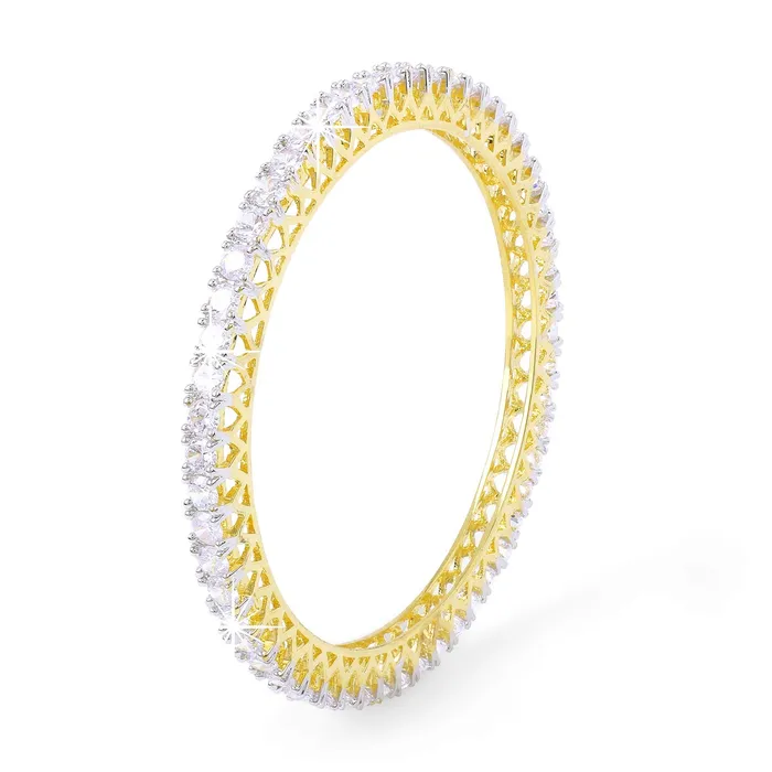 PreStyled Sets Yellow Chimes Yellow Chimes Classic White ADAmerican Diamond Studded 18k Gold Plated 2 PCs Handcrafted Bangles Set for Women Girls 24