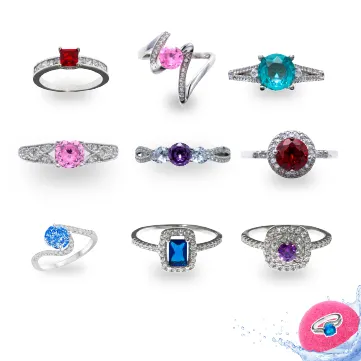 RBC003 Rings Ring Bomb Sized Gemstone Rings 925 Sterling Silver Rhodium Coated 360 Styles