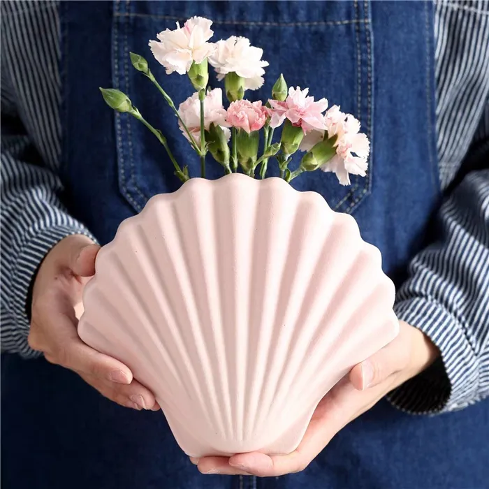 Resin Art Hub Necklaces Shell Shaped Silicone Vase Mold for Jesmonite Art