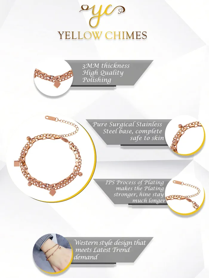 Rings Yellow Chimes Chain Bracelet for Women Rose GoldPlated Stainless Steel Layered Link Chain Bracelet For Women and Girls Yellow Chimes