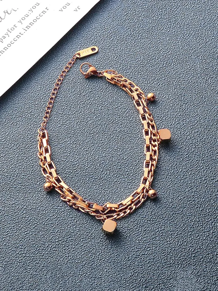 Rings Yellow Chimes Chain Bracelet for Women Rose GoldPlated Stainless Steel Layered Link Chain Bracelet For Women and Girls Yellow Chimes