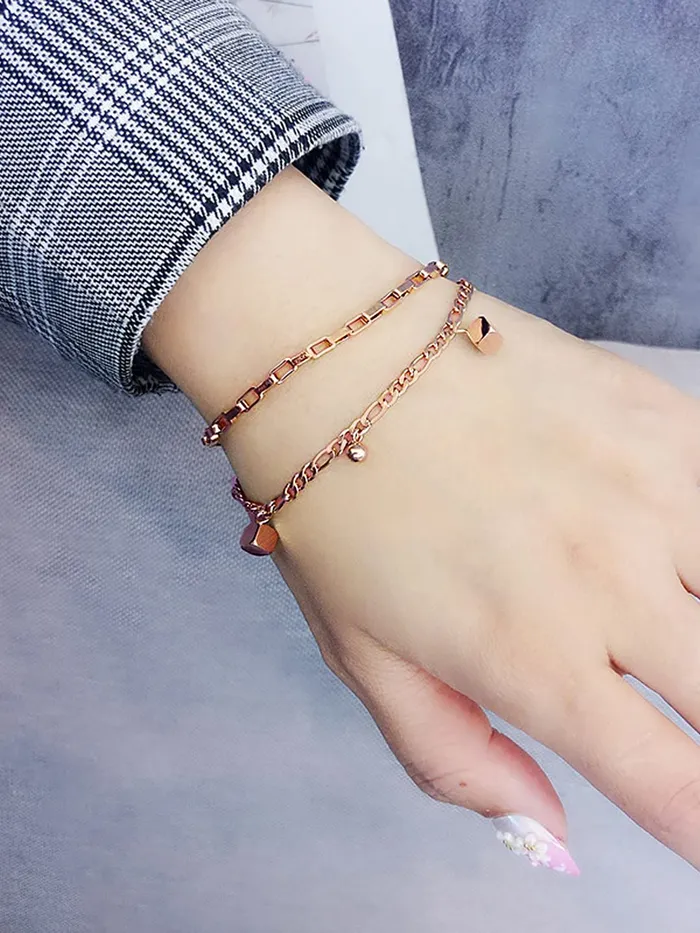 Rings Yellow Chimes Chain Bracelet for Women Rose GoldPlated Stainless Steel Layered Link Chain Bracelet For Women and Girls Yellow Chimes