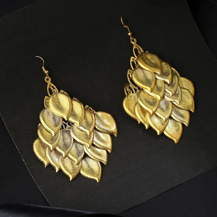 Rings Yellow Chimes Earrings for Women and Girls Drop Earrings for Women Gold Plated Leaf Drop Designed Drop Earrings Birthday Gift for girls and women Anniversary Gift for Wife Yellow Chimes