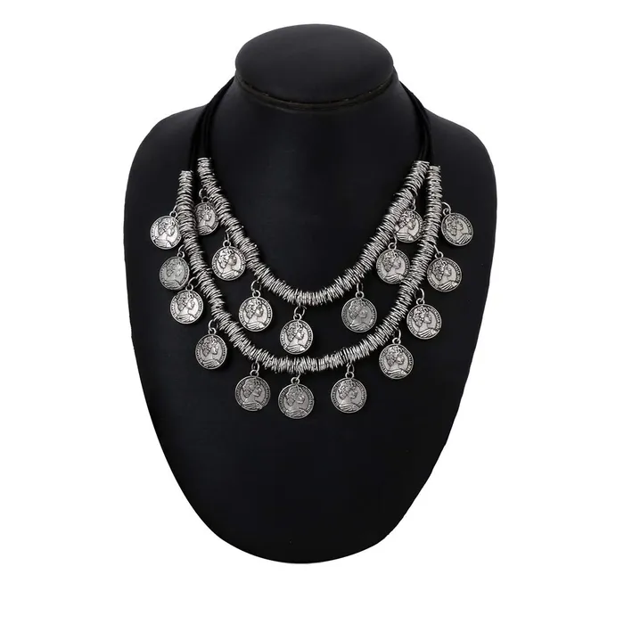 Rings Yellow Chimes Oxidised Necklace for Women Silver Oxidised Crafted Bohemia Gypsy Coins Traditional Layered Necklace for Women and Girls Yellow Chimes