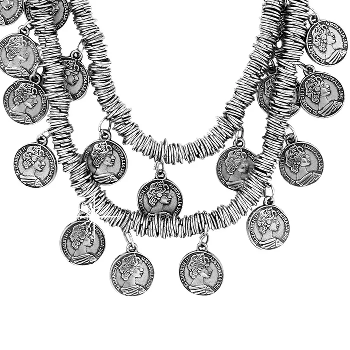 Rings Yellow Chimes Oxidised Necklace for Women Silver Oxidised Crafted Bohemia Gypsy Coins Traditional Layered Necklace for Women and Girls Yellow Chimes