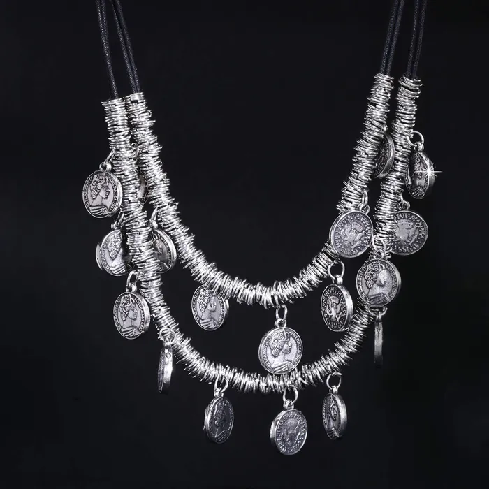 Rings Yellow Chimes Oxidised Necklace for Women Silver Oxidised Crafted Bohemia Gypsy Coins Traditional Layered Necklace for Women and Girls Yellow Chimes