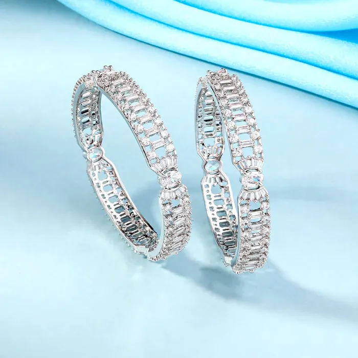 Rings Yellow Chimes Yellow Chimes Bangles for Women and Girls American Diamond Bangles for women Silver Tone White AD Studded Bangles for girls Birthday Gift For girls and women Anniversary Gift for Wife