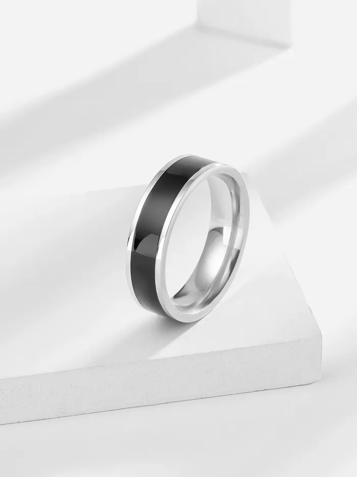 Rings Yellow Chimes Yellow Chimes Black Silver Rings For Men Pack of 1 Stainless Steel Band Ring Dual Toned Design Black Silver Finger Ring for Boys Ideal Gift For Men and Boys